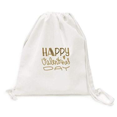 Imagem de Mochila de lona com cordão Happy Valentine Day com citação dourada