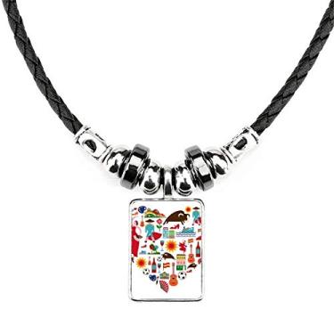 Imagem de DIYthinker Colar de coração espanhol com bandeira de flamingo, joia com torque, pingente de corda de couro