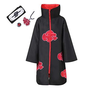 Imagem de Capa Naruto Akatsuki Unissex, Faixa De Cabeça, Manto Longo Uchiha Itachi Cosplay Fantasia Uniforme Adulto e Infantil (ZH07,M)