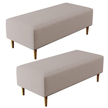 Imagem de Kit 02 Puffs Decorativos Sala de Estar Bali W01 Pés Palito 120x50 cm Linho Bege - Lyam Decor