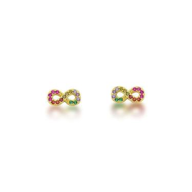 Imagem de Brinco Infinito Cravejado Zirconias Coloridas Banhado Ouro 18k - Pequeno