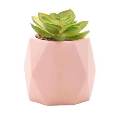 Imagem de Cachepot de Cimento C/Suculenta Diamond Rosa 7,5cm 61582 - Wolff