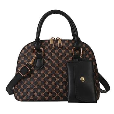 Imagem de Bolsa de mão de couro PU feminina Bolsa Transversal Vintage Pequena Bolsa Mensageiro de Faculdade Bolsa de Trabalho Transversal (Black)