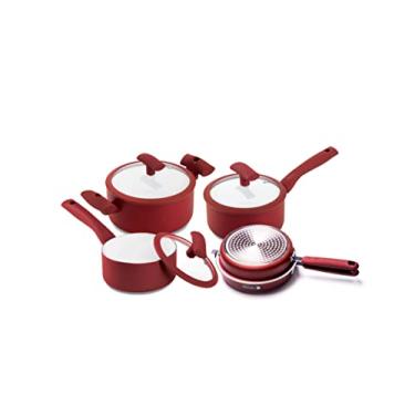 Imagem de JOGO DE PANELAS HERCULES REVESTIMENTO CERAMICO 4 PEÇAS ANTIADERENTE VERMELHA