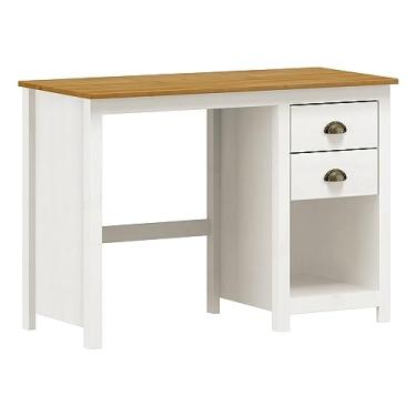 Imagem de Escrivaninha com 2 Gavetas e Nichos de Madeira e MDF Topázio Branco/Carvalho