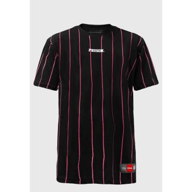 Imagem de Camiseta Prison Listrada Pink Lines Preta-Unissex