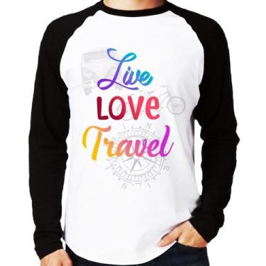 Imagem de Camiseta Raglan Live Love Travel Manga Longa - Foca Na Moda