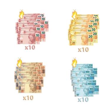 Imagem de Kit 40 Burning Money -  Notas Flash  10, 20, 50, 100 Reais