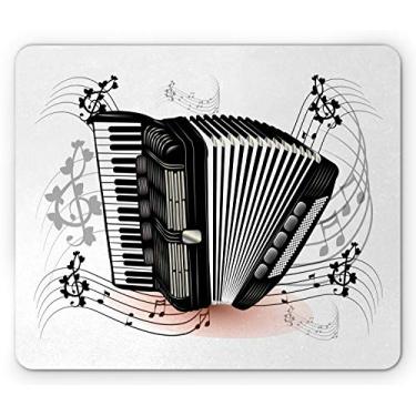 Imagem de Lunarable Mouse pad acordeão, instrumento floral notas musicais criativas floresce desempenho romântico, mousepad retangular de borracha antiderrapante, tamanho padrão, cinza quente preto branco