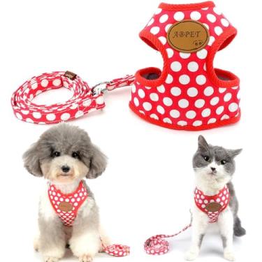 Imagem de SMALLLEE_LUCKY_STORE Novo colete de nylon de malha macia para gatos pequenos e médios conjunto de guia para cães com guia vermelho, M Peito: 29,2 a 39,3 cm, peso 2,8 a 5 kg (CWYP00068-Vermelho-M)