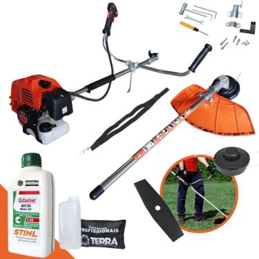 Imagem de Máquina de Cortar Grama á Gasolina GRHB-430 Terra 43cc 1,7Hp Roçadeira Bipartida Com Lâmina Facão de 2 Pontas e Carretel Nylon + ÓLEO STIHL 2T