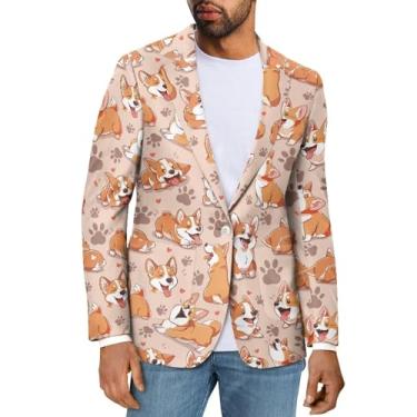Imagem de Sprowallow Blazer masculino casual com um botão, casaco esportivo slim fit, lapela notched, blazer, jaqueta leve para negócios, Corgi fofo, Medium