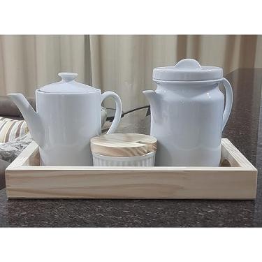 Imagem de Genérico, Jogo Café e Chá, Bandeja + Bule Bico longo 800ml + Bule cafeteira 1,1L + Açucareiro Ramequim 250ml - Porcelana Branca