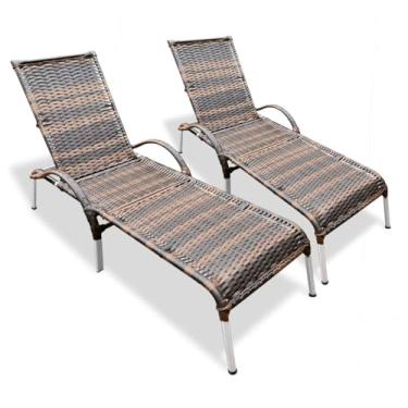 Imagem de Kit 2 Espreguiçadeiras Piscina Reclinável Alumínio Julia (Argila)