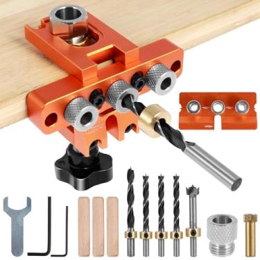 Imagem de Kit de gabarito de cavilha de liga de alumínio, 3 em 1 com guia de furo de perfuração preciso, com brocas de 8 mm, 10 mm, 15 mm, gabarito de bolso para perfuração de madeira, ferramenta de juntas de