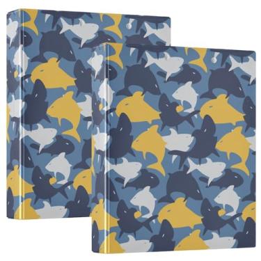 Imagem de Fichários de caderno de camuflagem azul tubarão militar com 3 argolas, fichários de caderno de 3,8 cm com bolsos internos, pacote com 1/2 material escolar capa dura