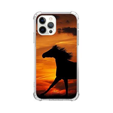 Imagem de Fisgerod Capa de cavalo preto pôr do sol para iPhone 14 Pro, capa de cavalo animal legal para meninas meninos mulheres homens, capa protetora de TPU moderna exclusiva para iPhone 14 Pro