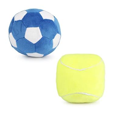 Imagem de Brinquedos interativos de pelúcia para cães - pacote com 2 bolas de futebol e tênis para cães pequenos e médios (interno e externo)