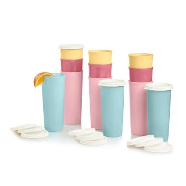 Imagem de Tupperware Conjunto de copo, 12 unidades, pode ser lavado na lava-louças e livre de BPA (12 copos, 12 tampas, 473 ml cada)