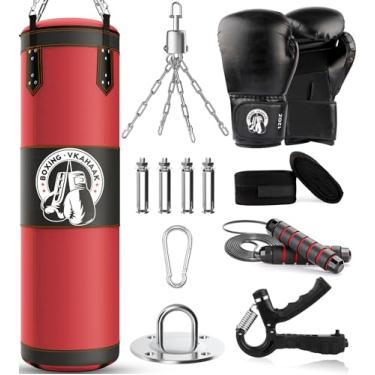 Imagem de Vkahaak Saco de pancada de 1,2 m para adultos, conjunto de saco de boxe suspenso não preenchido, saco de pancada pesado com luvas de boxe de 340 g para MMA Kickboxing Karate Muay Thai Home Gym