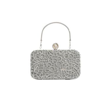 Imagem de CORIOS Bolsa feminina de strass para noite com lantejoulas brilhantes bolsa de mão de cristal bolsa de mão de casamento bolsa de ombro com glitter, Prata, Large