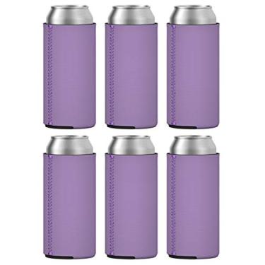 Imagem de TahoeBay 6 Slim Can Sleeves - Coolers de cerveja de neoprene em branco - Compatível com RedBull de 340 ml, Michelob Ultra, Seltzer de garra branca, Lavender, 12oz, 6