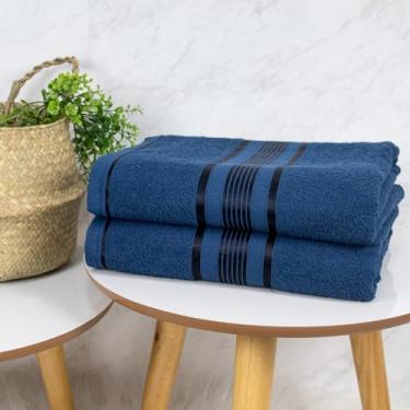 Imagem de Kit 02 Toalha de Banho Gigante Egito 76x180cm 100% Algodão Plus Size (Azul Escuro)