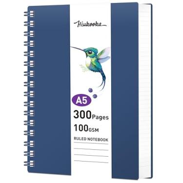Imagem de HIUKOOKA Caderno A5, caderno espiral pautado para faculdade, caderno de 300 páginas para Wroks, capa de PVC de papel 100gsm para homens, escritório, escola, 5,7 x 21 cm (azul escuro)