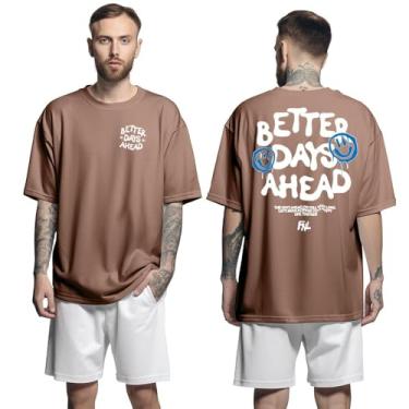 Imagem de Camisa Camiseta Oversized Streetwar Genuine Grit Masculina Larga 100% Algodão 30.1 Better Days Ahead - Marrom - GG