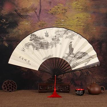 Imagem de YQHWLKJ Grande ventilador dobrável retrô masculino com borla para presentes de aniversário, dança, cosplay, festa de casamento, decoração de casa