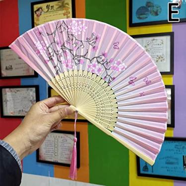 Imagem de YQHWLKJ Ventilador dobrável com padrão de flores clássicas de cerejeira ventiladores portáteis para presentes e decoração de parede