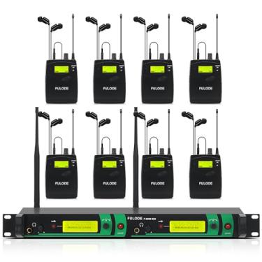 Imagem de Sistema de monitor intra-auricular F-8000 IEM UHF sem fio, 2 canais, 8 bodypacks, monitoramento com fone de ouvido, frequências UHF 2 x 40, para palco, estúdio e igreja, alcance de 330 pés