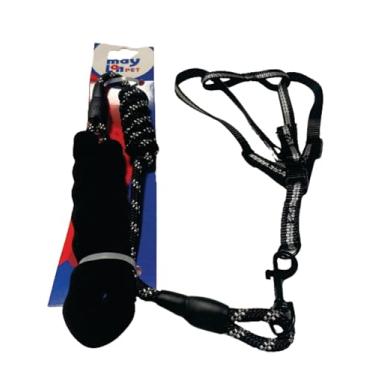 Imagem de Coleira Com Guia Peitoral De Seda Para Cães Menores E Gatos (Preto)