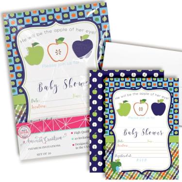 Imagem de Convites para chá de bebê Apple of My Eye, dez cartões de 13 cm x 18 cm com 10 envelopes brancos da AmandaCreation