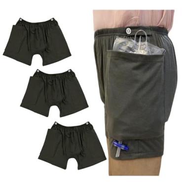 Imagem de Calças para cuidados com incontinência, shorts de perna de cateter com bolsos para urina para homens/mulheres, bolsa de drenagem de ostomia para idosos (masculino-GG)