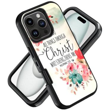 Imagem de ZXHSBROK Capa projetada para iPhone 16 Pro, capa protetora de 3 camadas à prova de choque para iPhone 16 Pro (2024) 6,3 polegadas, versículo bíblico com citação cristã Filipenses 4-13