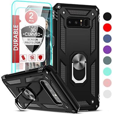 Imagem de LeYi Capa para celular Galaxy Note 8 com [pacote com 2] protetor de tela 3D, suporte magnético de nível militar e suporte celular desbloqueado para Android para Samsung Note 8, preta