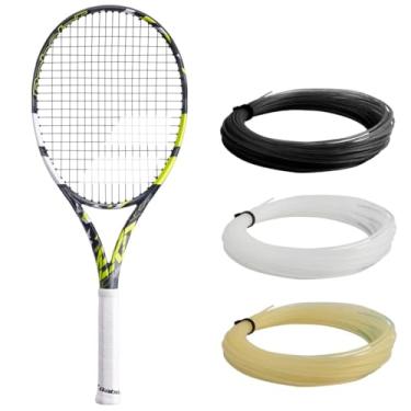 Imagem de Babolat Raquete de tênis Pure Aero Lite (aderência de 11,8 cm) – Corda com 16 g White Babolat Syn Gut em tensão de alcance médio