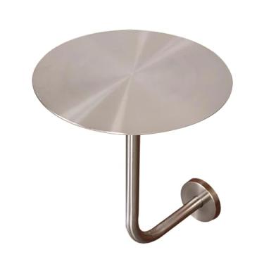 Imagem de Mesa de bar alta, mesa redonda moderna, mesa de coquetel de meados do século com parte superior de aço inoxidável e base em forma de L, mesa de destaque para bar, bar, lazer, lanche, café, bistrô