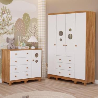 Imagem de Quarto de Bebê Completo Guarda Roupa 4 Portas Cômoda 1 Porta 3 Gavetas 100% MDF Bolinha