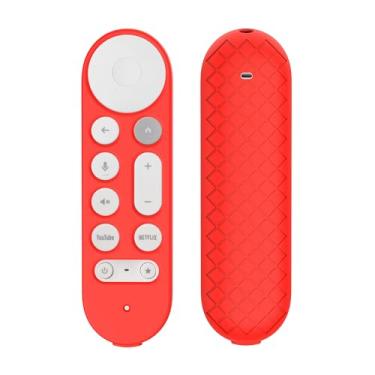 Imagem de JCMOYUTY Capa para Google TV Streamer 4K 2024 Controle remoto de voz vermelho capa de silicone com cordão