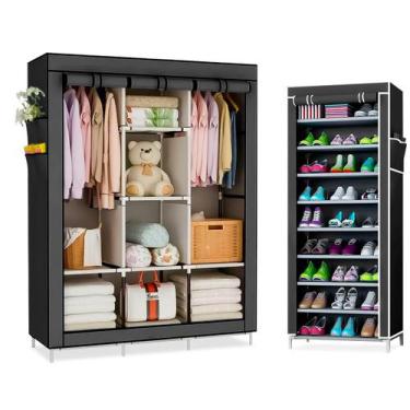 Imagem de Kit Guarda Roupa E Sapateira Armário Organizador Dobrável - Estocasa, 