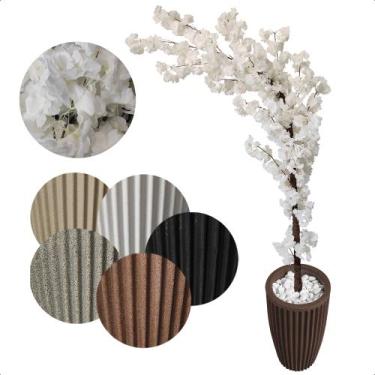 Imagem de Cerejeira Japonesa Artificial Curvada Branca Grande Vaso Decorativo - 