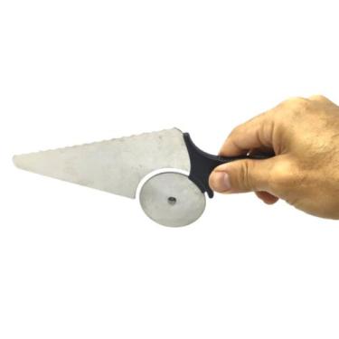 Imagem de Cortador de Pizza Inox 2 em 1 Cortador e Pegador Espátula Lisa Cortar 
