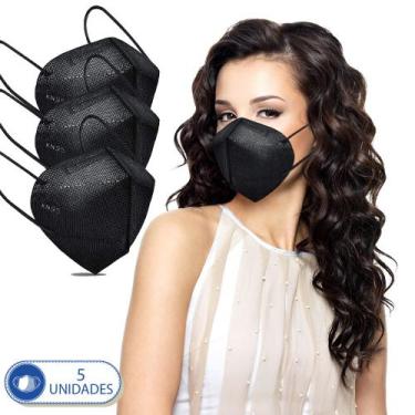 Imagem de Kit 5 Máscaras Descartáveis KN95 PFF2 Preta com Clip Nasal e Elástico 