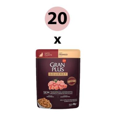 Imagem de KIT 20 Ração Úmida Gran Plus Gourmet Gatos Filhotes Frango Sachê 85g -