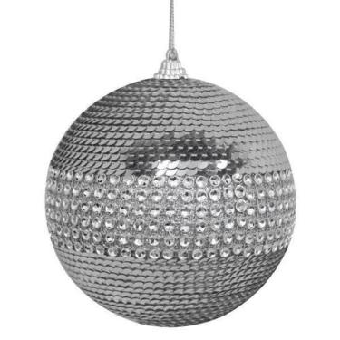 Imagem de Enfeite De Natal Bola Brilhante Prata Arvore/Mesa/Porta 10Cm - Zona Li