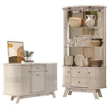Imagem de Aparador para Sala Buffet Monza e Cristaleira Moss Calacata Off White 