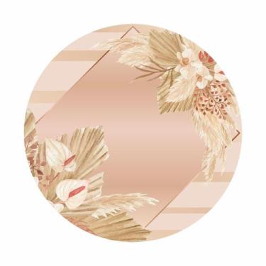 Imagem de Painel de Tecido Sublimado Redondo Folhas e Flores Pampa Rose Gold C/ 