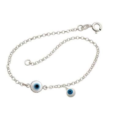 Imagem de Pulseira de Prata 925 Olho Grego Com 2 Pingentes Com Certificado - fab